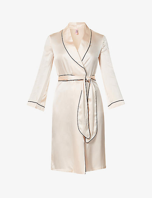 AGENT PROVOCATEUR: Contrast-piped silk-satin dressing gown