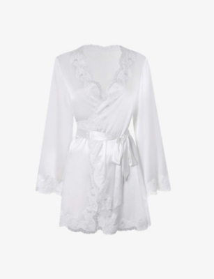 Agent Provocateur Amelea Wrap Stretch-silk Pyjama Top In Ivory