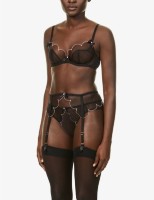 Shop Agent Provocateur Lorna Mesh Suspender Belt In Black/pink