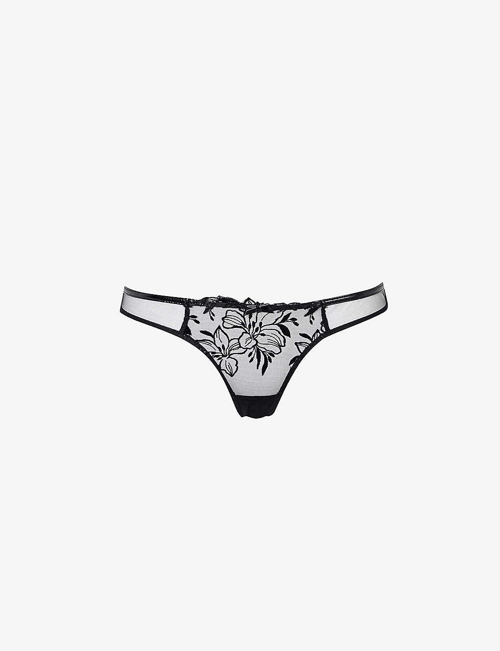 Agent Provocateur Ozella Floral-embroidered Low-rise Tulle Briefs In Black