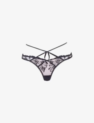 Agent Provocateur Ozella Mid-rise Floral-lace Thong In Black