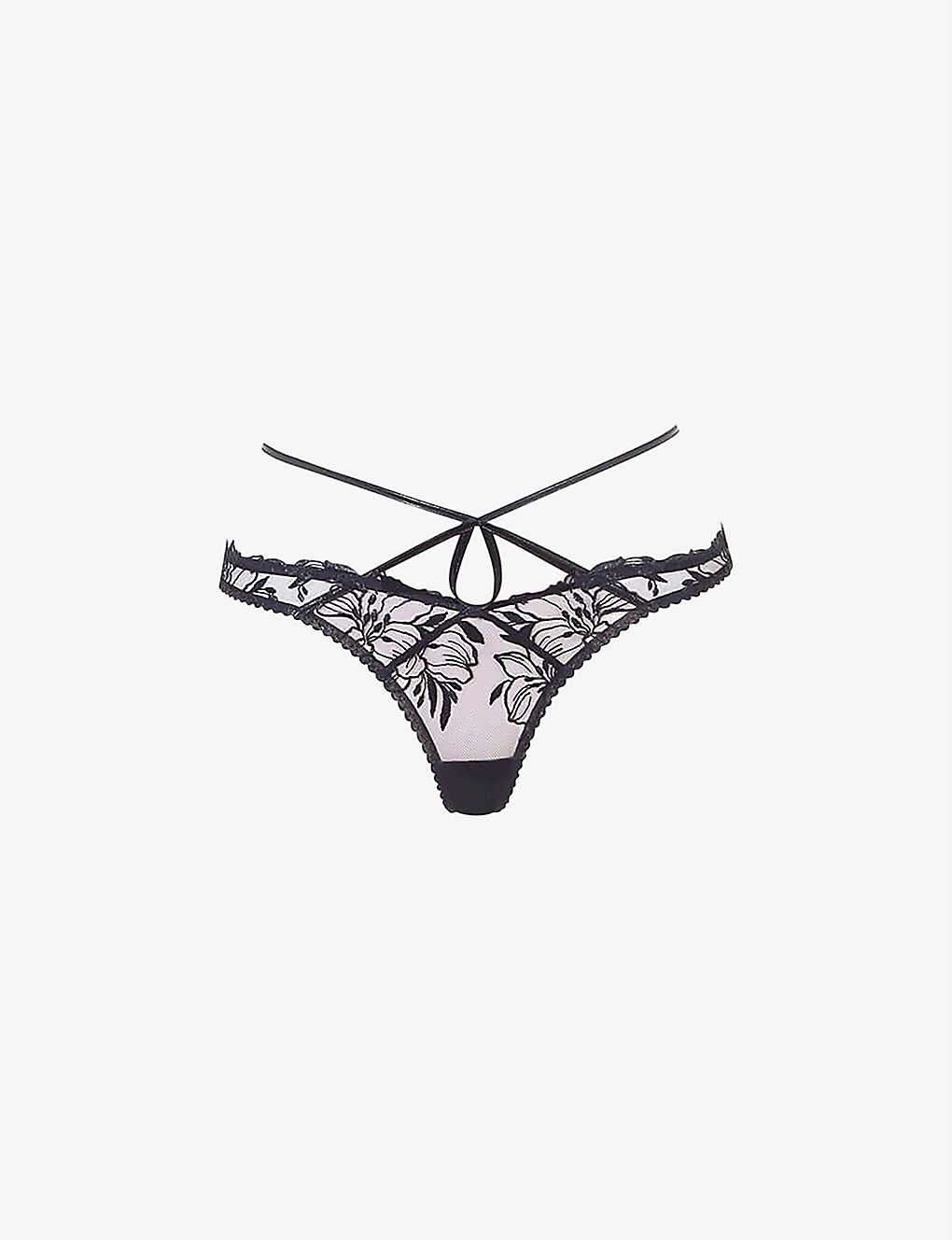 Agent Provocateur Ozella Mid-rise Floral-lace Thong In Black