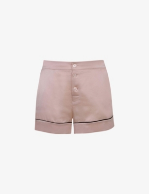 Shop Agent Provocateur Women's Pink Piped Mid-rise Silk Pyjama Shorts