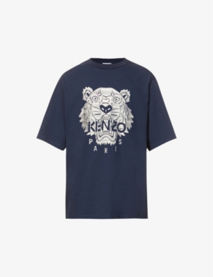 Tiger-embroidered cotton-jersey T-shirt 