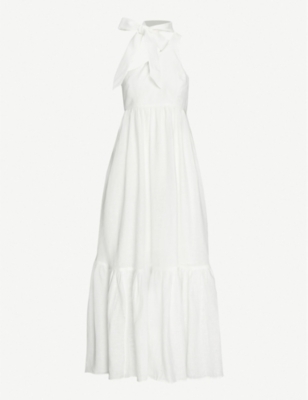 Zimmermann Empire Tie Neck One Shoulder Linen Maxi Dress Selfridges Com