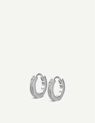 MONICA VINADER: Skinny sterling silver and diamond huggie earrings