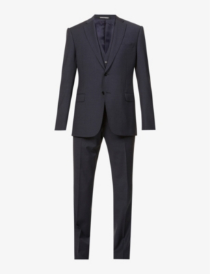 Slim-fit three-piece stretch-wool suit 