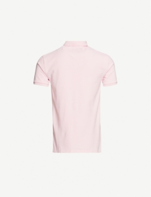 white polo shirt with pink horse