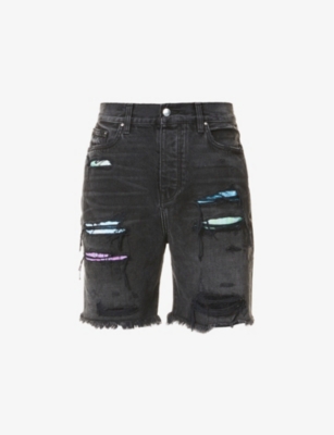 Amiri Watercolour Ripped Denim Shorts Selfridges Com