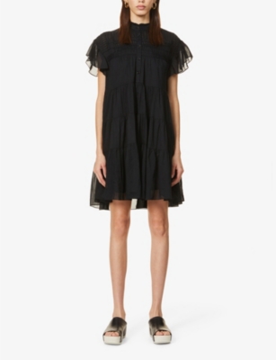Shop Marant Étoile Tiered Cotton Mini Dress Black