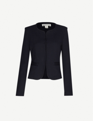 Whistles Womens Navy Collarless Slim Cotton Jacket 6