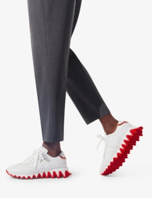 Shop Christian Louboutin Loubishark Leather And Mesh Trainers In Version White
