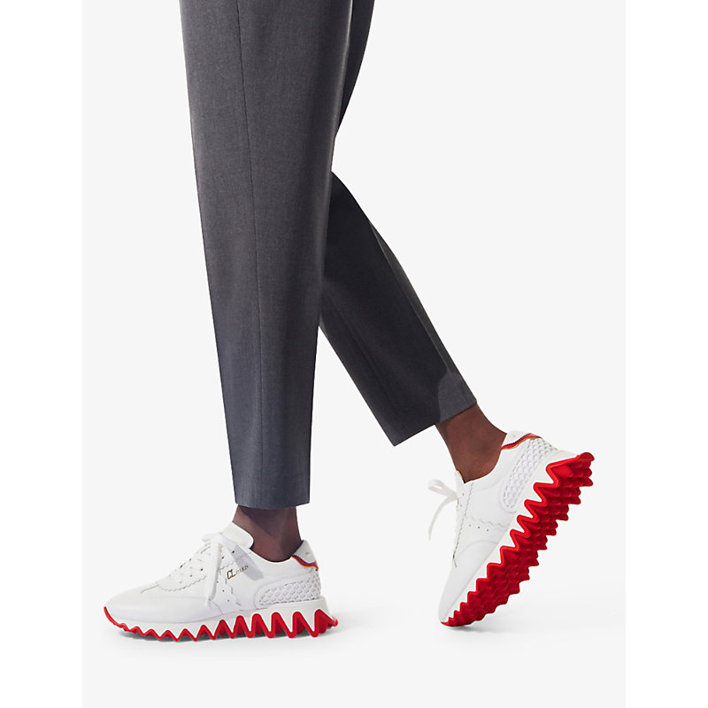 Shop Christian Louboutin Loubishark Leather And Mesh Trainers In Version White