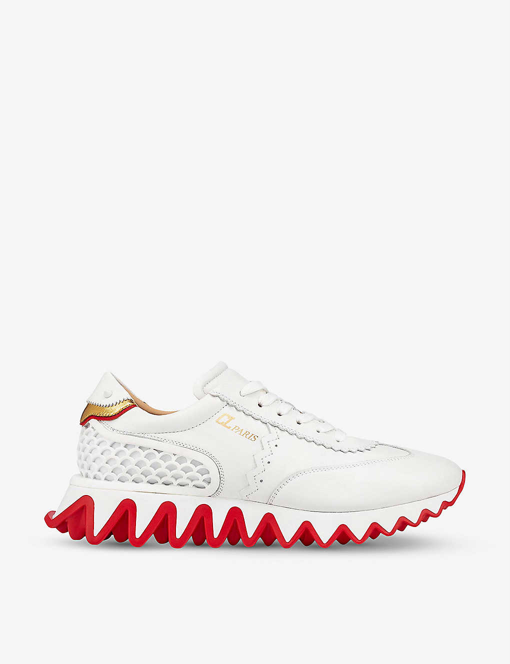 Shop Christian Louboutin Men's Version White Loubishark Leather And Mesh Trainers