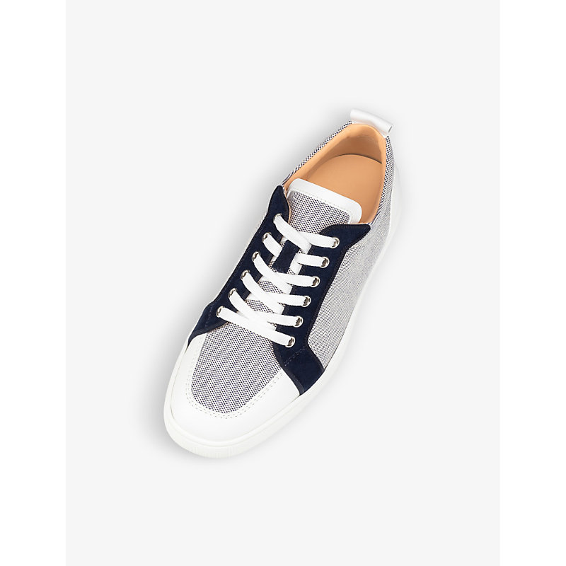 Shop Christian Louboutin Men's Version Navy Rantulow Leather And Cotton Trainers