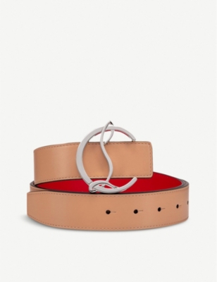 Christian Louboutin Monogram-buckle Leather Belt In Nude/silver