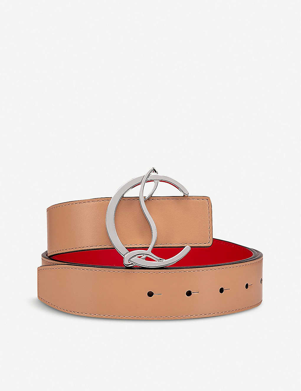 Shop Christian Louboutin Womens Nude/silver Logo-buckle Leather Belt