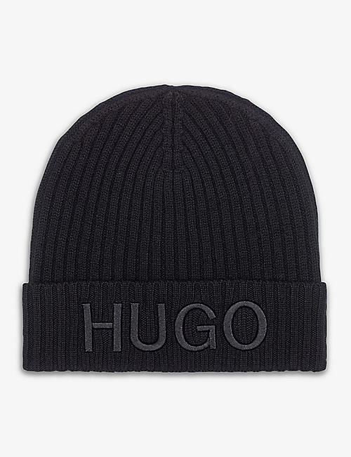 HUGO: Logo-embroidered wool beanie hat