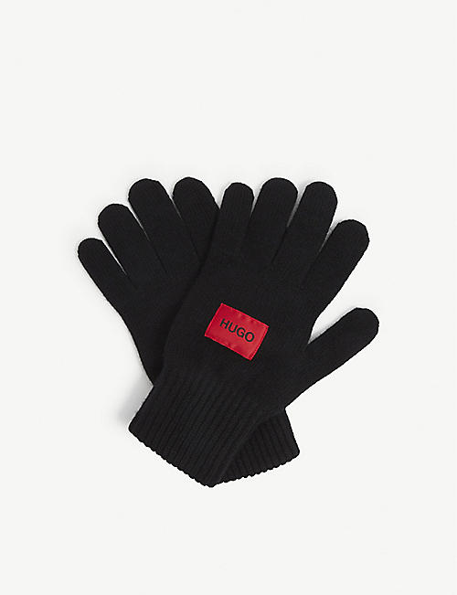 HUGO: Logo-tab wool-blend gloves