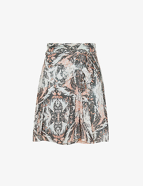 REISS: Ariella paisley-print silk-blend skirt