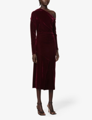 Bella asymmetric-neckline velvet dress ...