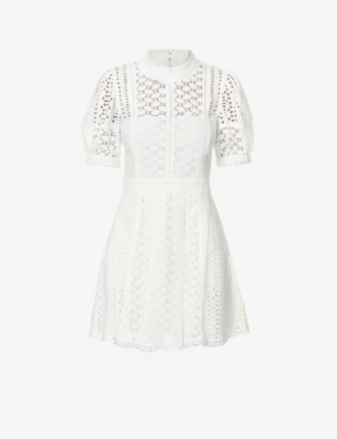 self portrait white circle floral lace mini dress