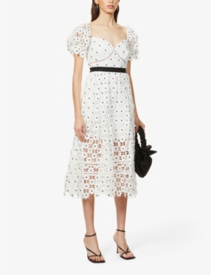 self portrait white daisy embroidered midi dress