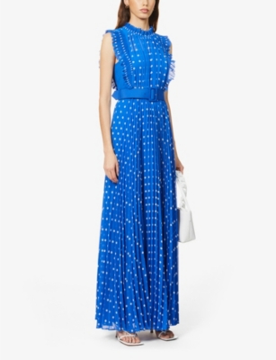 SELF-PORTRAIT - Polka dot-print pleated crepe maxi dress | Selfridges.com