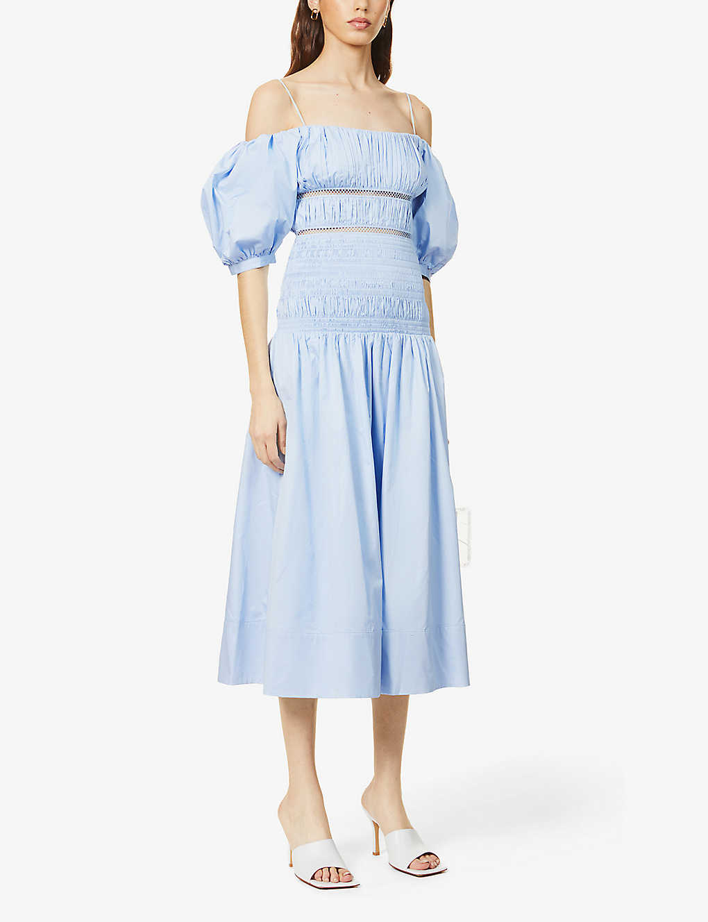 SELF-PORTRAIT: Puff-sleeve cotton midi dress