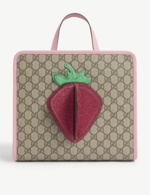 GUCCI - Strawberry logo-print canvas tote bag | Selfridges.com