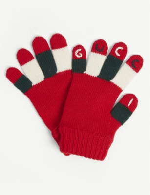 Gucci Kids Logo Embroidered Wool Gloves 4 12 Years Selfridges Com