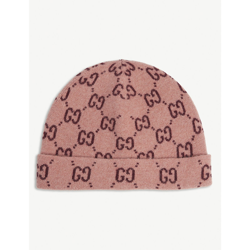 Gucci Boys Pink Kids Gg Supreme Logo-intarsia Wool Hat 4-12 Years M