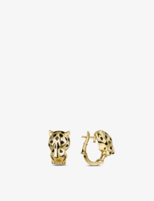 CARTIER: Panthère de Cartier 18ct yellow-gold, 0.01ct brilliant-cut diamond, tsavorite, onyx and lacquer earrings