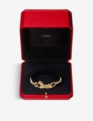 CARTIER: Panthère de Cartier 18ct yellow-gold, 0.26ct brilliant-cut diamond lacquer, garnet and onyx bracelet