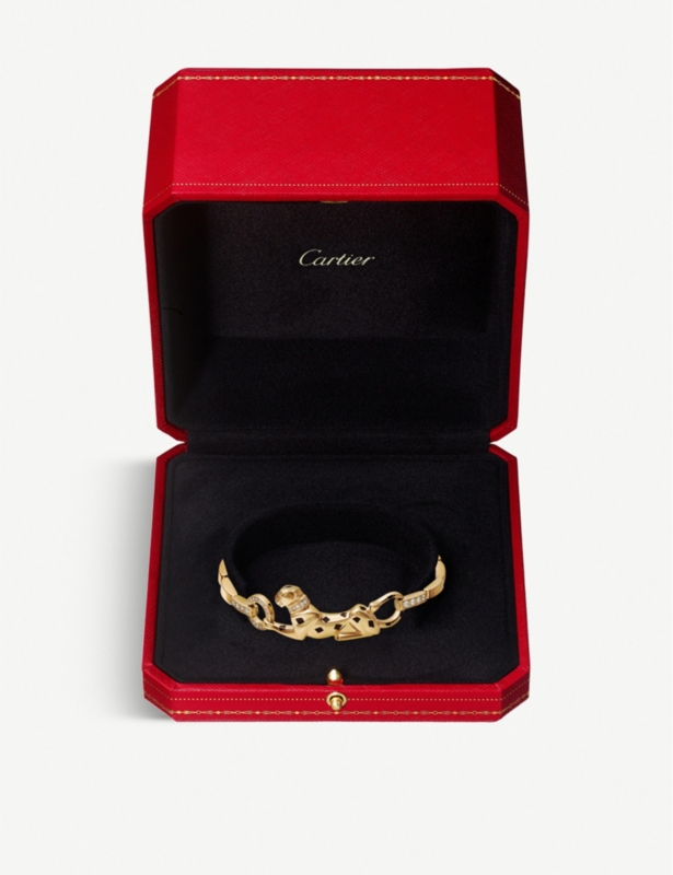 Panthère de Cartier 18ct yellow-gold, 0.26ct brilliant-cut diamond lacquer, garnet and onyx bracelet