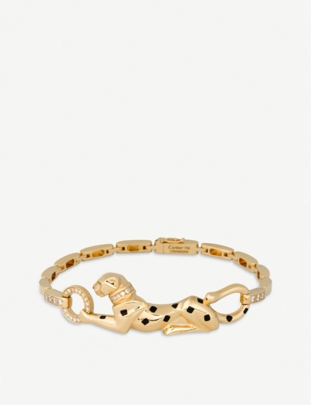 Panthère de Cartier 18ct yellow-gold, 0.26ct brilliant-cut diamond lacquer, garnet and onyx bracelet