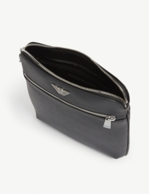 Emporio Armani Logo-print Grained Leather Cross-body Bag In Black | ModeSens