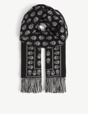 Skull-print wool and silk-blend scarf 
