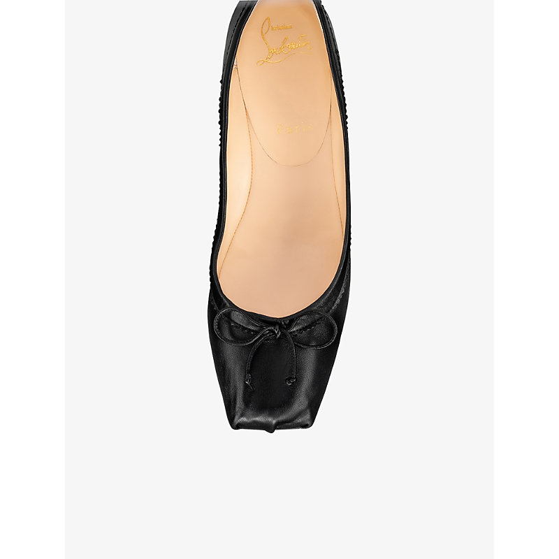 Shop Christian Louboutin Mamadrague Bow-embellished Leather Flats In Black