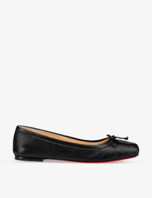 Shop Christian Louboutin Women's Black Mamadrague Bow-embellished Leather Flats