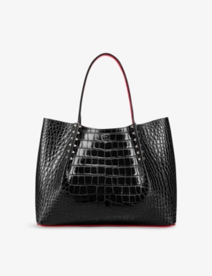 Shop Christian Louboutin Womens Black Cabarock Stud-embellished Leather Tote Bag