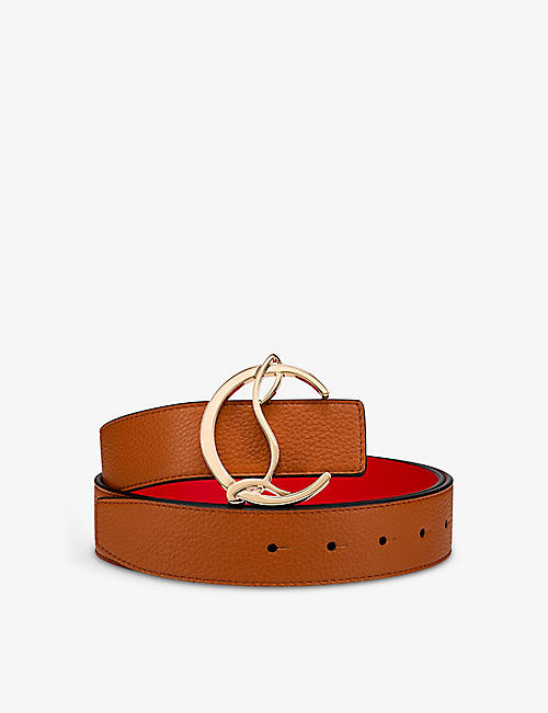 CHRISTIAN LOUBOUTIN: Logo-buckle contrast-lining leather belt
