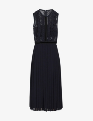 REISS - Tenley lace-panel midi dress | Selfridges.com