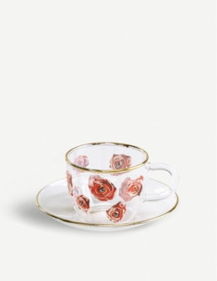 Seletti Wears Toiletpaper Roses Printed Glass Coffee Set