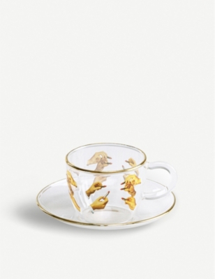 Seletti Wears Toiletpaper Lipsticks Printed Glass Coffee Set In Clear