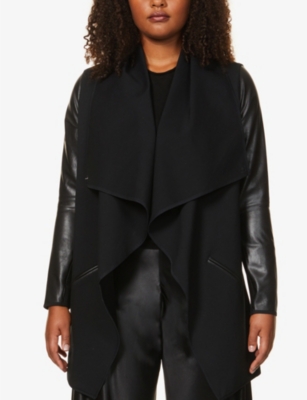 NEW SPANX ponte vegan leather sleeve drape front jacket in very black