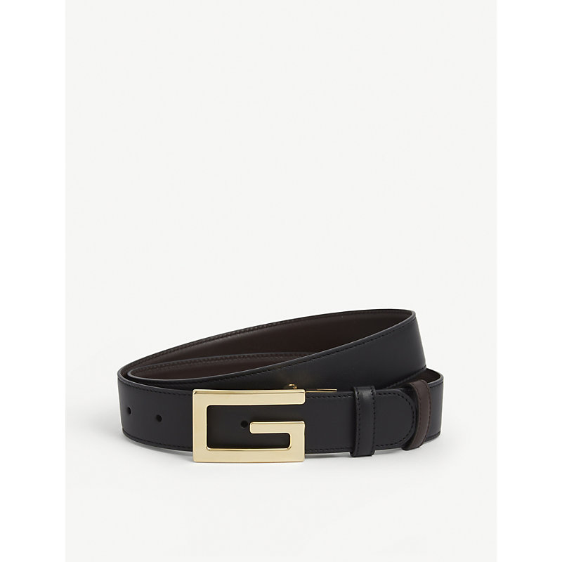 Gucci Mens Black Cocoa Logo-buckle Leather Belt 30