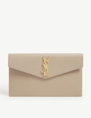 Saint Laurent - Uptown Ysl-Plaque Grained-Leather Clutch Bag - Womens -  Beige for Women