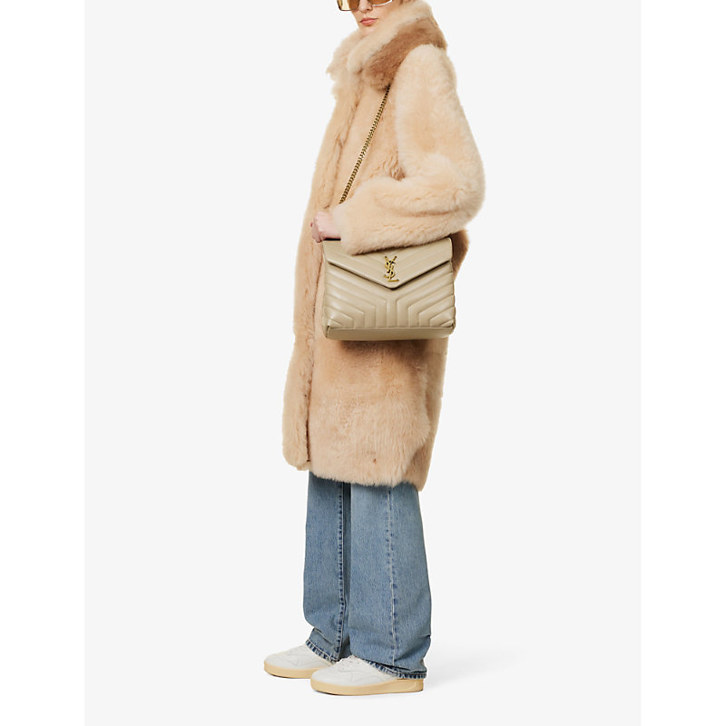 Shop Saint Laurent Womens Dark Beige Loulou Medium Leather Shoulder Bag