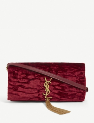 Saint Laurent Kate 99 Monogram Velvet And Leather Baguette Bag Selfridges Com